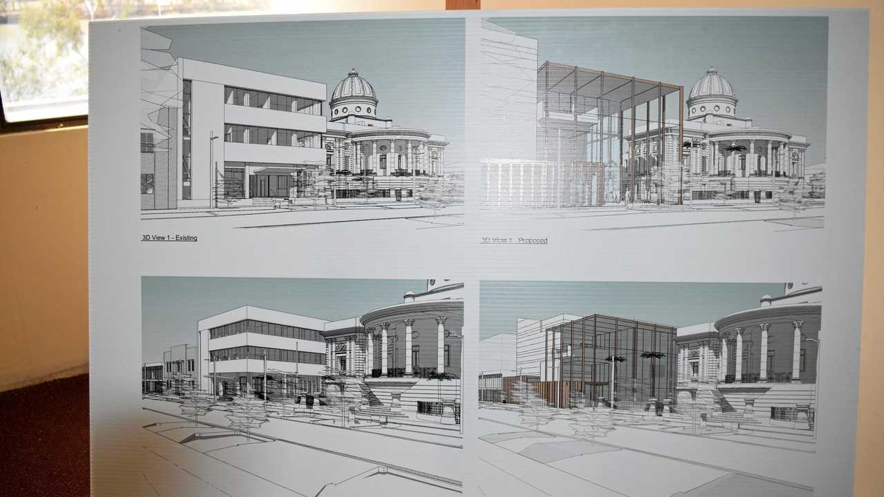 GALLERY PLANS: These concept plans for the new Art Gallery were set up at the demolition site. Picture: Leighton Smith