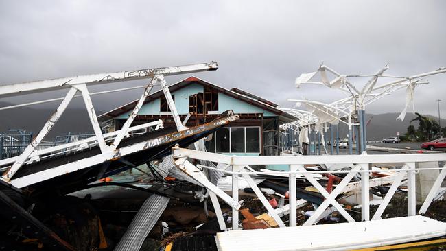 Severe damage to a boat terminal at Shute Harbour, Airlie Beach. Picture: AAP.