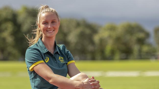 CAIRNS, AUSTRALIA – JULY 13: Sprinter Riley Day poses for a portrait during an Athletics Australia training camp at Barlwo Park on July 13, 2021 in Cairns, Australia. (Photo by Kelly Defina/Getty Images)