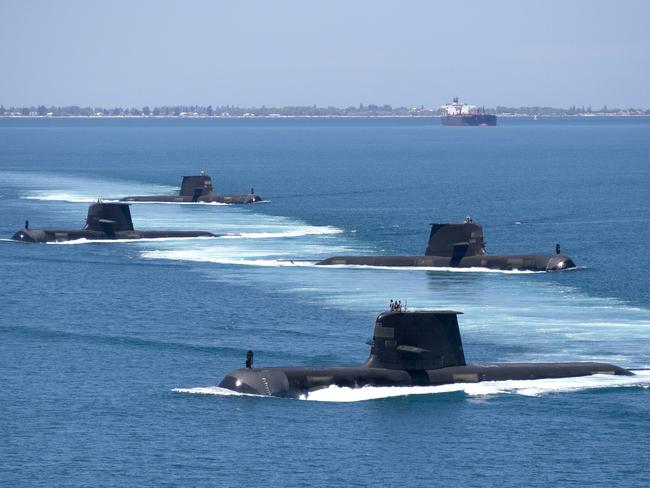 Australia’s Collins Class submarines HMAS Collins, HMAS Farncomb, HMAS Dechaineux and HMAS Sheean in formation.