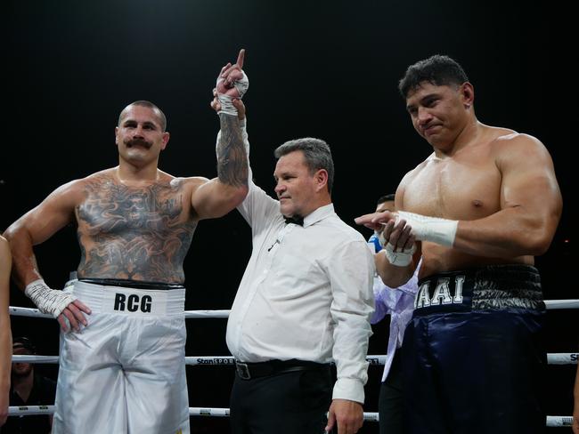 Reagan Campbell-Gillard def Jason Taumalolo by split decision (29-28 x 2, 28-29) at the Battle of the Reef fight night at the Townsville Entertainment and Convention centre, October 7 2023. Picture: Blair Jackson.