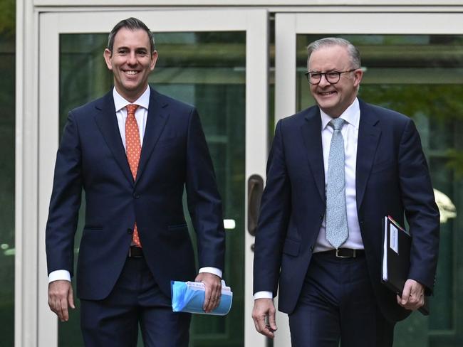 CANBERRA, AUSTRALIA - MAY 10: Prime Minister Anthony Albanese and Treasurer Jim Chalmers arrive for media interviews at Parliament House in Canberra. Picture: NCA NewsWire / Martin Ollman