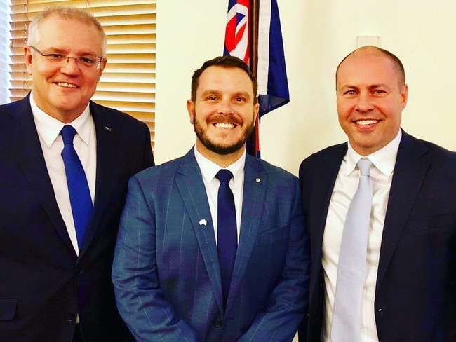2019: Herbert MP elect Phil Thompson with Prime Minister Scott Morrison and Treasurer Josh Frydenberg during his first trip to Canberra since the election.