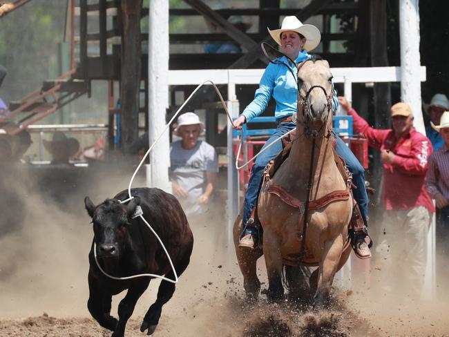 Ellysa Kenny aims to win her favourite event, breakaway roping, at the Emerald Rodeo on June 26. Photo: Barry Richards Photography