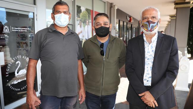 Indian community members Rodney D’Souza, Sunil Verna and Ramdas Sankaran outside MP Jags Krishnan’s office. Picture: Colin Murty