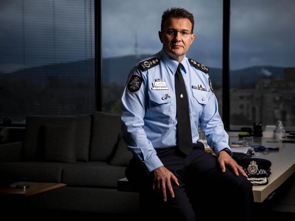 Australian Federal Police commissioner Reece Kershaw issued a serious misconduct and corruption declaration against one of the officers who was sacked. Picture: Sean Davey.