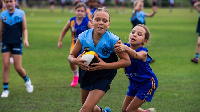 Under-10s compete in the first Darwin Buffaloes NTFL home game against Wanderers at Woodroffe Oval. Picture: Pema Tamang Pakhrin