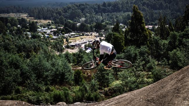 Riders compete in the finals at Red Bull Hardline Tasmania on February 24, 2024 in Maydena, Australia. Picture: Chris Putnam/Future Publishing via Getty Images