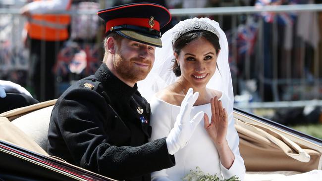 The new Duke and Duchess of Sussex, Harry and Meghan, after their wedding. Picture: Getty Images