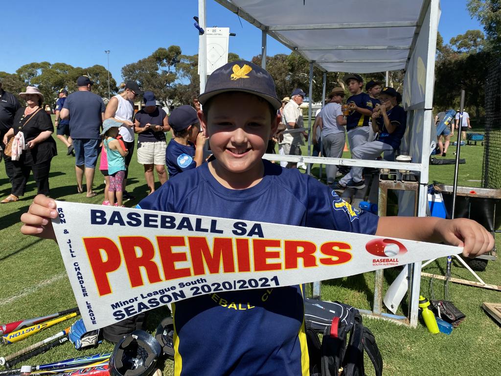 SA Little Legend Jackson Chadbourne-Jones, 9, West Torrens Baseball Club. Won his first premiership as a fourth generation player at the West Torrens Baseball Club. He was hit in the face while batting but overcame his fears of getting hit again to play in the grand final just two weeks later. Picture supplied.