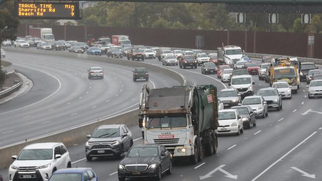 Southbound lanes on the Southern Expressway have been closed due to a smash near the Marion Rd ramp. Picture: Dean Martin/File