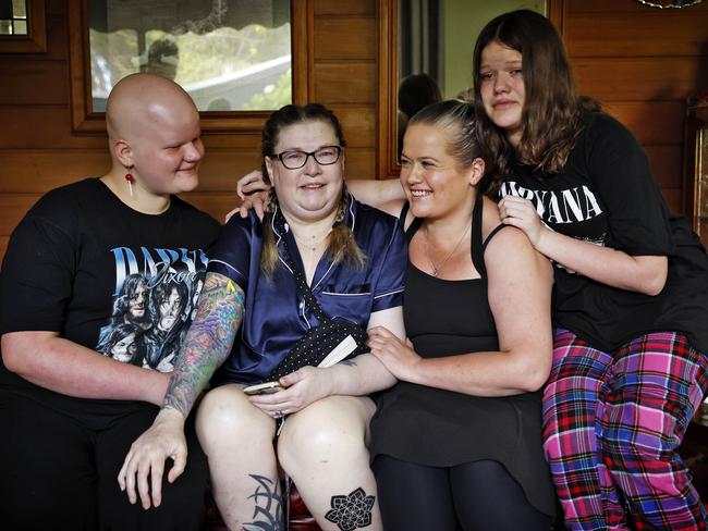 Kay Henderson pictured with her niece Necole and great nieces Hanne and Kendra on the morning of her death. Picture: Sam Ruttyn