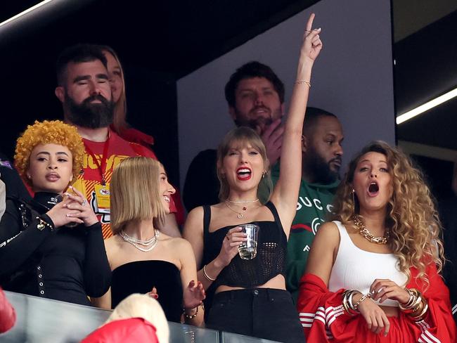 Taylor Swift and friends during last year’s Super Bowl LVIII. Picture: Ezra Shaw/Getty Images