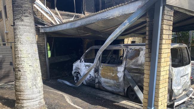 A two-storey brick home was damaged in a blaze that started with two vehicles under the house and quickly spread at Caloundra in the Sunshine Coast region early morning on November 17, 2024.