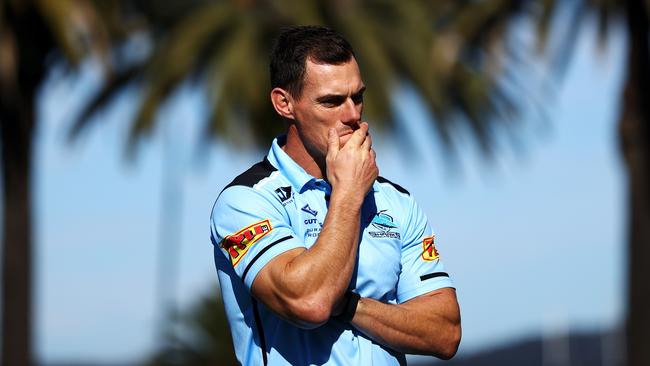 GOSFORD, AUSTRALIA – JULY 19: Sharks coach John Morris looks on ahead of the round 10 NRL match between the New Zealand Warriors and the Cronulla Sharks at Central Coast Stadium on July 19, 2020 in Gosford, Australia. (Photo by Cameron Spencer/Getty Images)