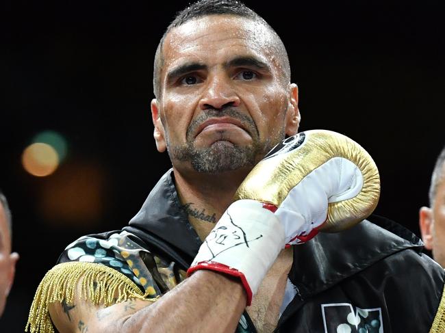 Australian boxer Anthony Mundine (centre) is seen in the ring before his fight against Jeff Horn at Suncorp Stadium in Brisbane, Friday, November 30, 2018. (AAP Image/Darren England) NO ARCHIVING, EDITORIAL USE ONLY