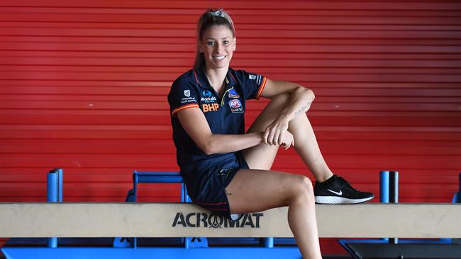 Crows AFLW midfielder Deni Varnhagen is looking forward to the grand final against Carlton at Adelaide Oval on Sunday. Picture: Tricia Watkinson