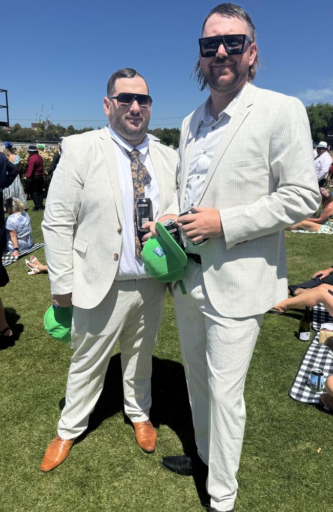 Scott Went and Anthony Milliss at the Melbourne Cup at Flemington Racecourse on November 5, 2024. Picture: Phillippa Butt