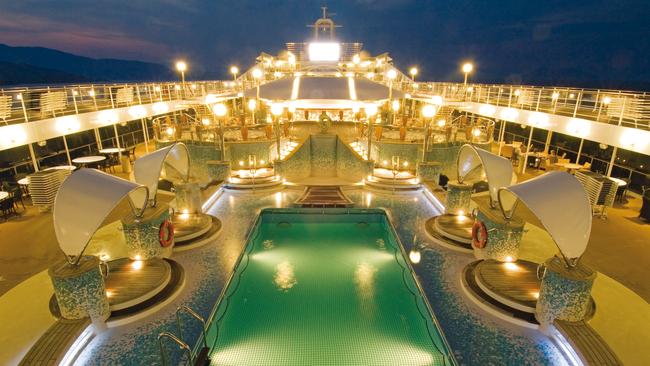 The MSC Poesia pool deck, one of two cruise ships to be used at the Qatar World Cup