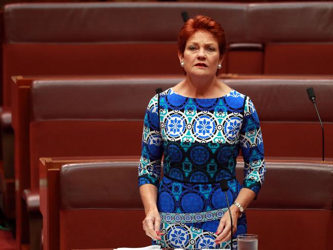 Senator Pauline Hanson in the Senate Chamber of Parliament House in Canberra. Picture Gary Ramage