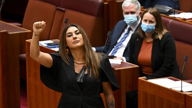 Australia Greens Senator for Victoria Lidia Thorpe made a mockery of her official swearing of allegiance to the Queen. Picture: AAP