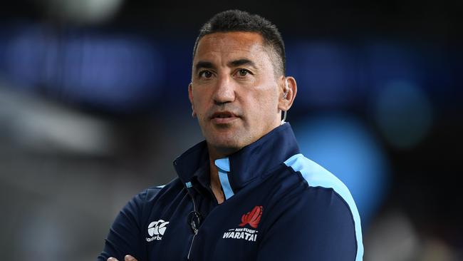 Waratahs coach Daryl Gibson during the Round 11 Super Rugby match between the New South Wales Waratahs and the Sharks at Bankwest Stadium in Sydney, Saturday, April 27, 2019. (AAP Image/Joel Carrett) NO ARCHIVING, EDITORIAL USE ONLY