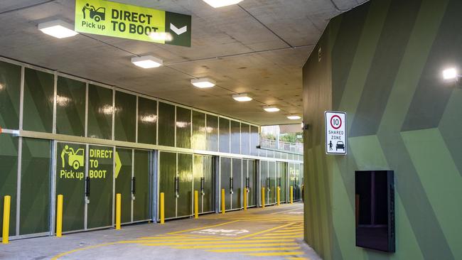 Number plate recognition cameras at Dan Murphy' s express direct-to-boot drive thru at Manly Vale help customers stick to COVID-19 social distancing rules. Picture: Dallas Kilponen.