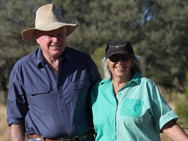 Noel and Jan McMahon on their 16,385-hectare property, Maureen Joy, northwest of Bourke. Picture: Kylie Fisher