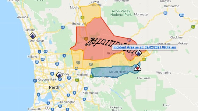 Map showing the fire zone. Picture: DFES.