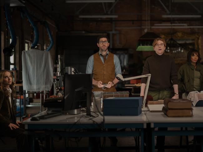Domnhall Gleeson (far right) appears as mysterious billionaire Owen Carver. Picture: Apple TV+