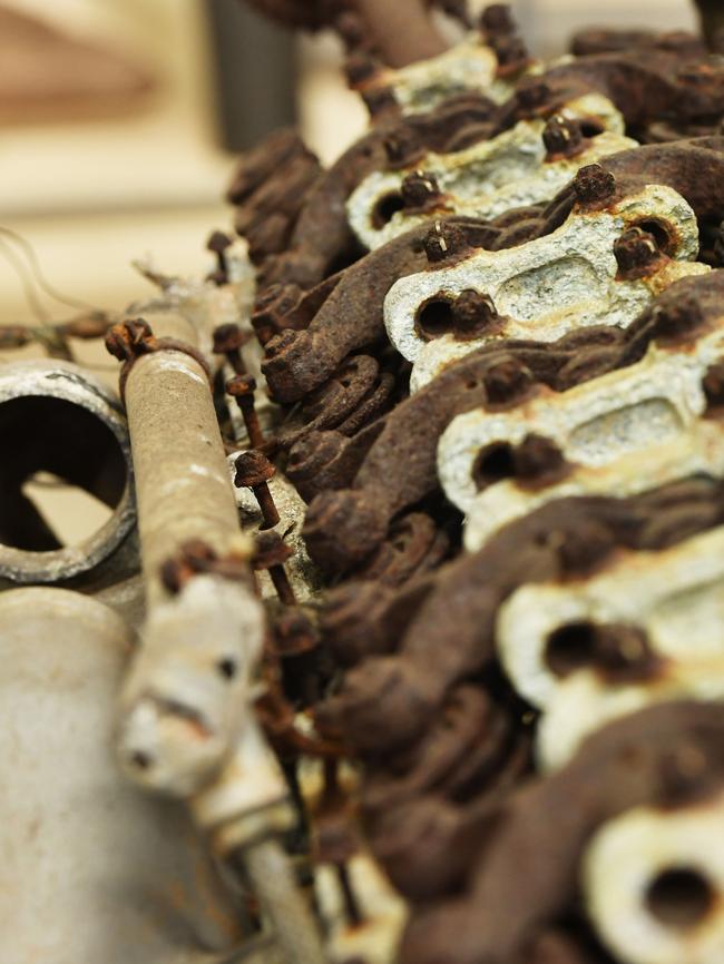 An engine from a Mitsubishi type '0' fighter plane which was shot down in the Northern Territory during the bombing of Darwin. PICTURE: Ivan Rachman