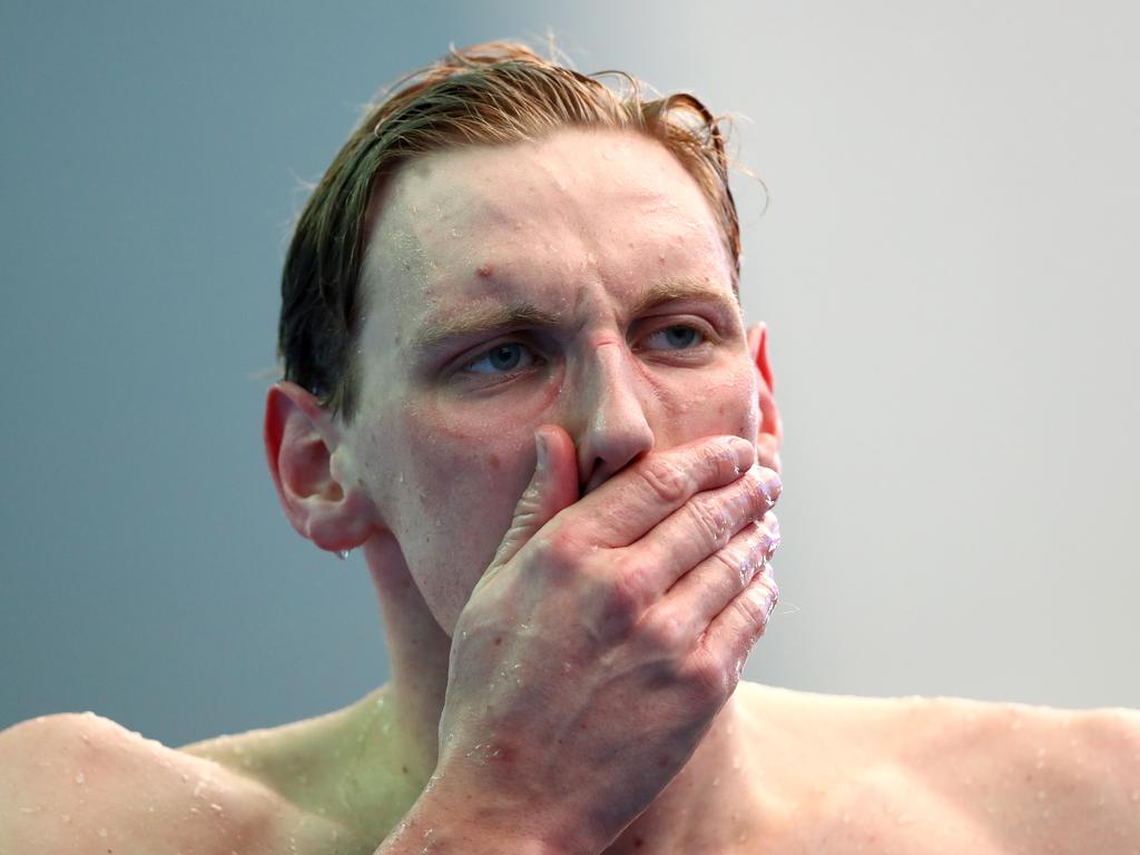 Mack Horton looks on after the men's 800m freestyle heats. (Photo by Clive Rose/Getty Images)