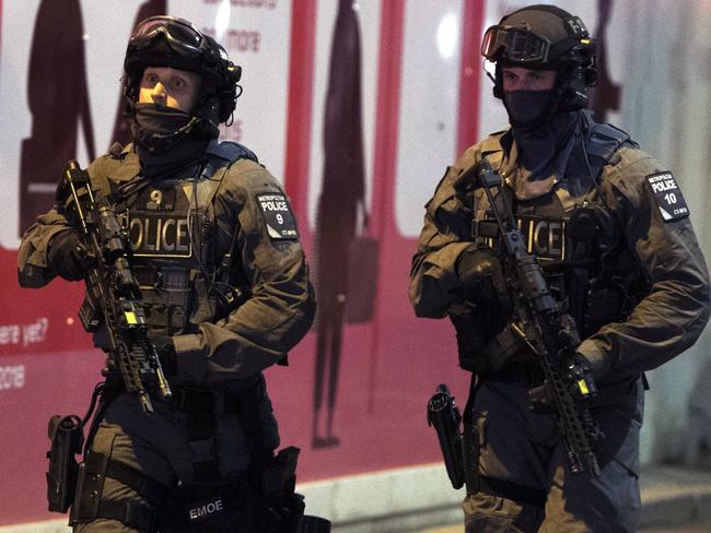 Police swarmed London Bridge after reports began flooding in of the terror attack. Picture: EPA