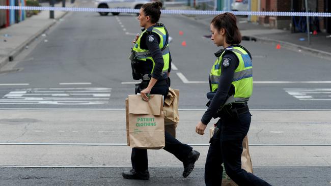 Police at the scene outside Love Machine nightclub in Prahran. Picture: Andrew Henshaw