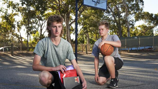 Year 11 Blackwood High students Ben, 15, and Kai, 16, at home in Belair, where they will have to start the year with homeschooling. Picture: Matt Loxton