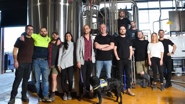 Patrick Alé and David Milstein with their Deeds Brewing Co team. Picture: Josie Hayden