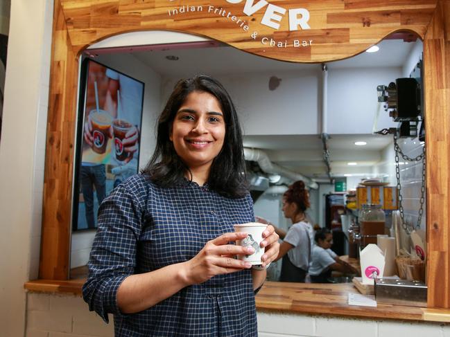 Gunjan Aylawadi at her hole-in-the-wall Indian eatery, Flyover Fritterie. Picture: Justin Lloyd