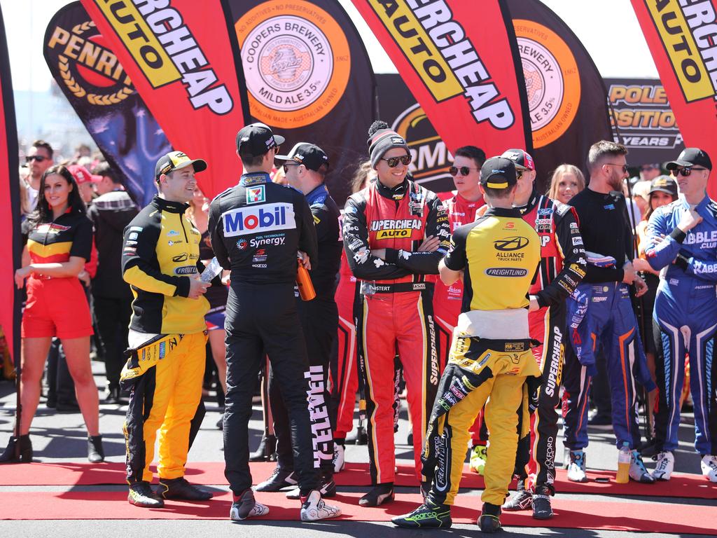 2019 Supercheap Auto Bathurst 1000, Virgin Australia Supercars Championship. Start of the race. Drivers line up for the national anthem. Picture Rohan Kelly