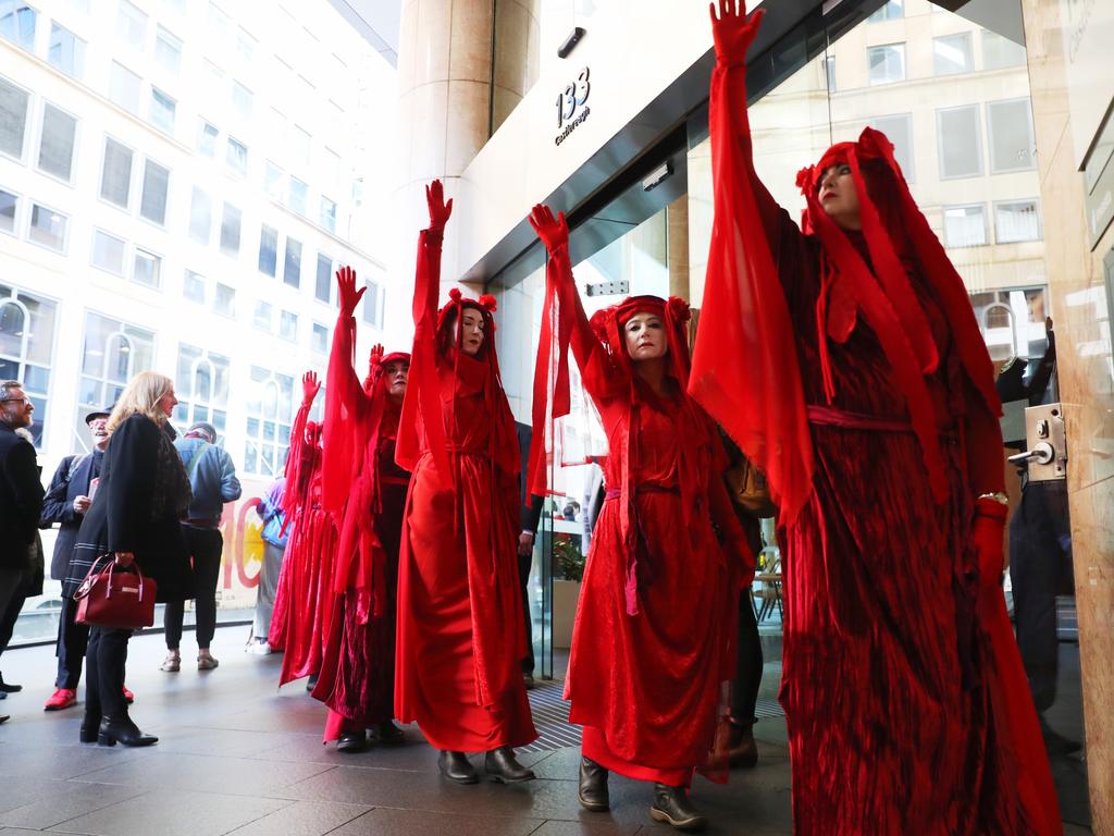 Protesters outside the Adani office at 133 Castlereagh street, Sydney. Picture: John Grainger