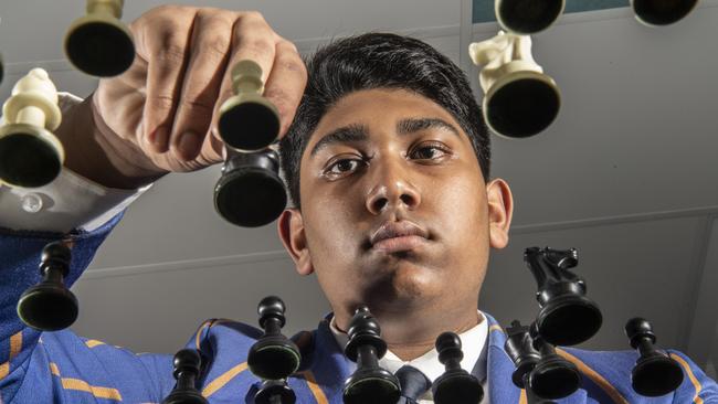 Toowoomba Grammar School’s Shafiuddin Aanan has won the title at the U18 Queensland Junior Chess Championship. Picture: Nev Madsen.