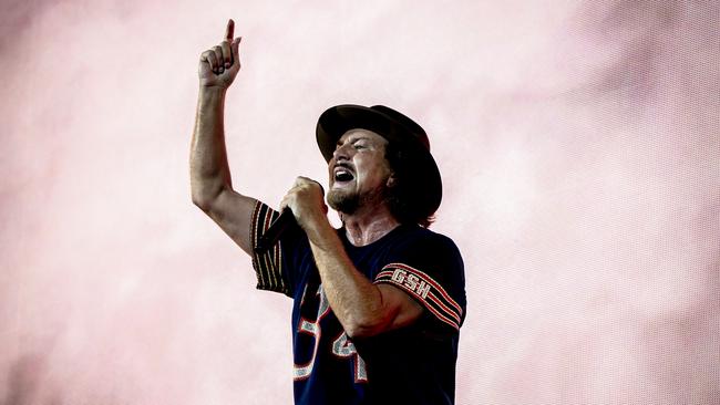 Pearl Jam frontman Eddie Vedder performing at People First Stadium, Gold Coast, on Wednesday night. Picture: Simone Gorman Clark