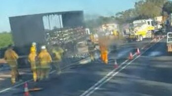 A truck carting beer caught alight at Cobdogla about 5.30pm Tuesday, October 30, 2024. Picture: Supplied