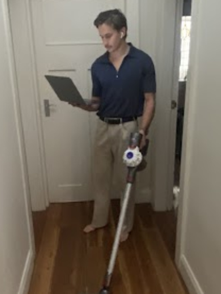 Vacuum while working is very normal in WFH world. Source: News.com.au