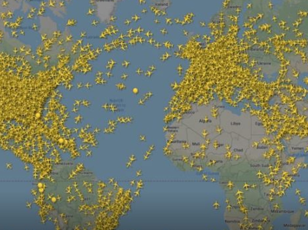 Flight Radar said the number of global flights taken is down 4.3 per cent in February from last year. Picture: Flight Radar.
