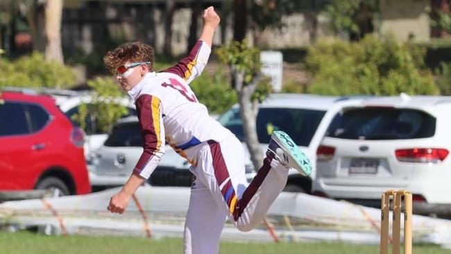 Joshua Pope bowling for the Brisbane North Under-14s representative cricket side earlier this year.