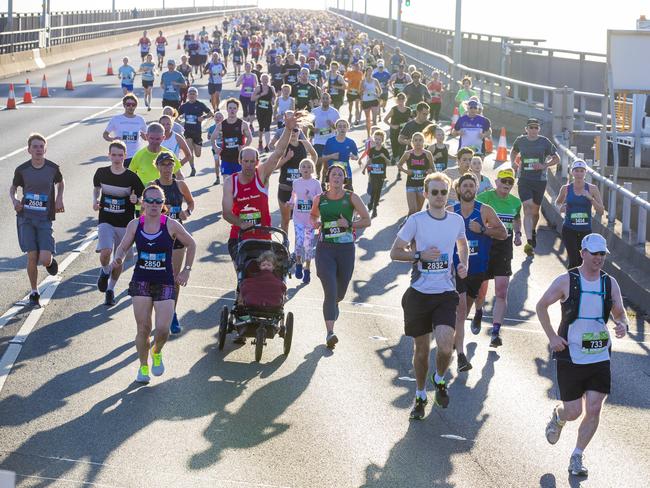 Run the Bridge Fun Run 2020 across Tasman Bridge. Picture: RICHARD JUPE