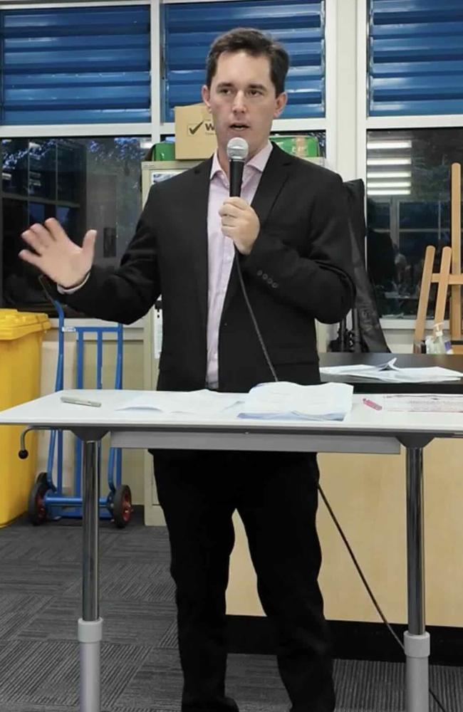 George Seymour speaks at the Meet Candidates event hosted by the Hervey Bay Chamber of Commerce at TAFE Hervey Bay on January 22, 2024.