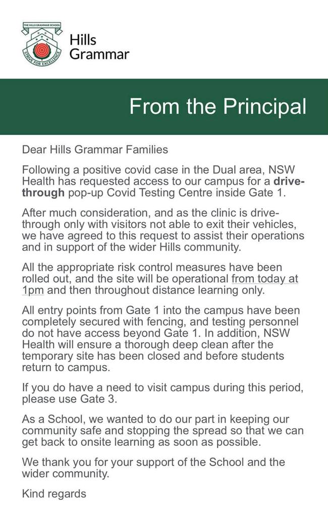 A new Drive Though Pop Up Covid Testing Centre inside Hills Grammar School