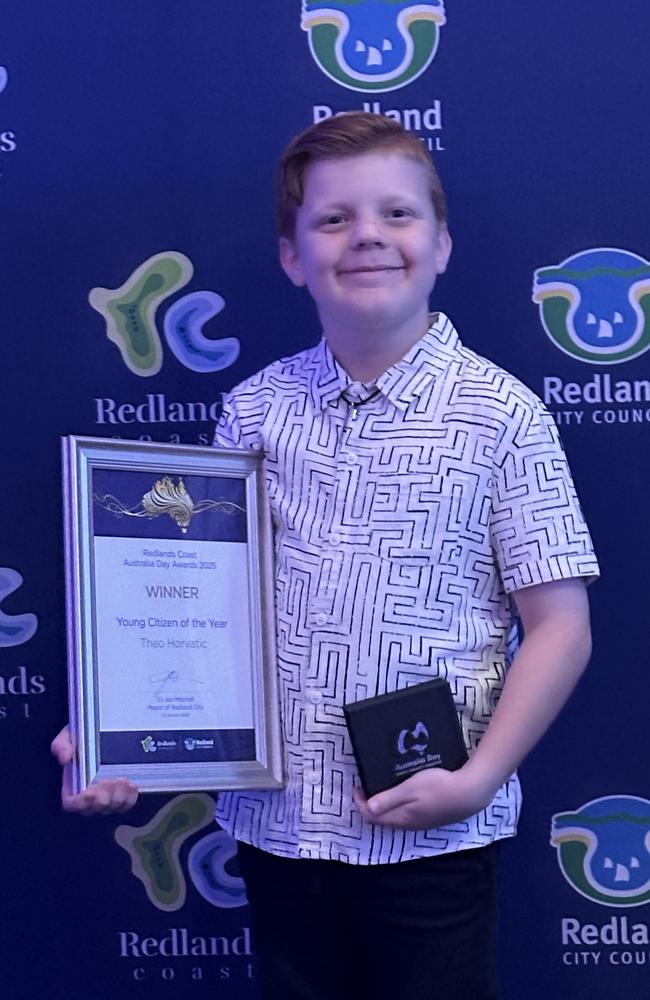 Theo Horvatic was named the Redlands Coast Young Citizen of the Year 2025 at the Australia Day Awards for his outstanding community contribution. Picture: Contributed