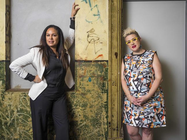 6/3/2018L-R, Christine Anu and Katie Noonan pose for a portrait after the launch of the inaugural Australian Women in Music Awards at the Brisbane Powerhouse. The awards will be held in Brisbane 9-10 October.photo: Glenn Hunt/The Australian